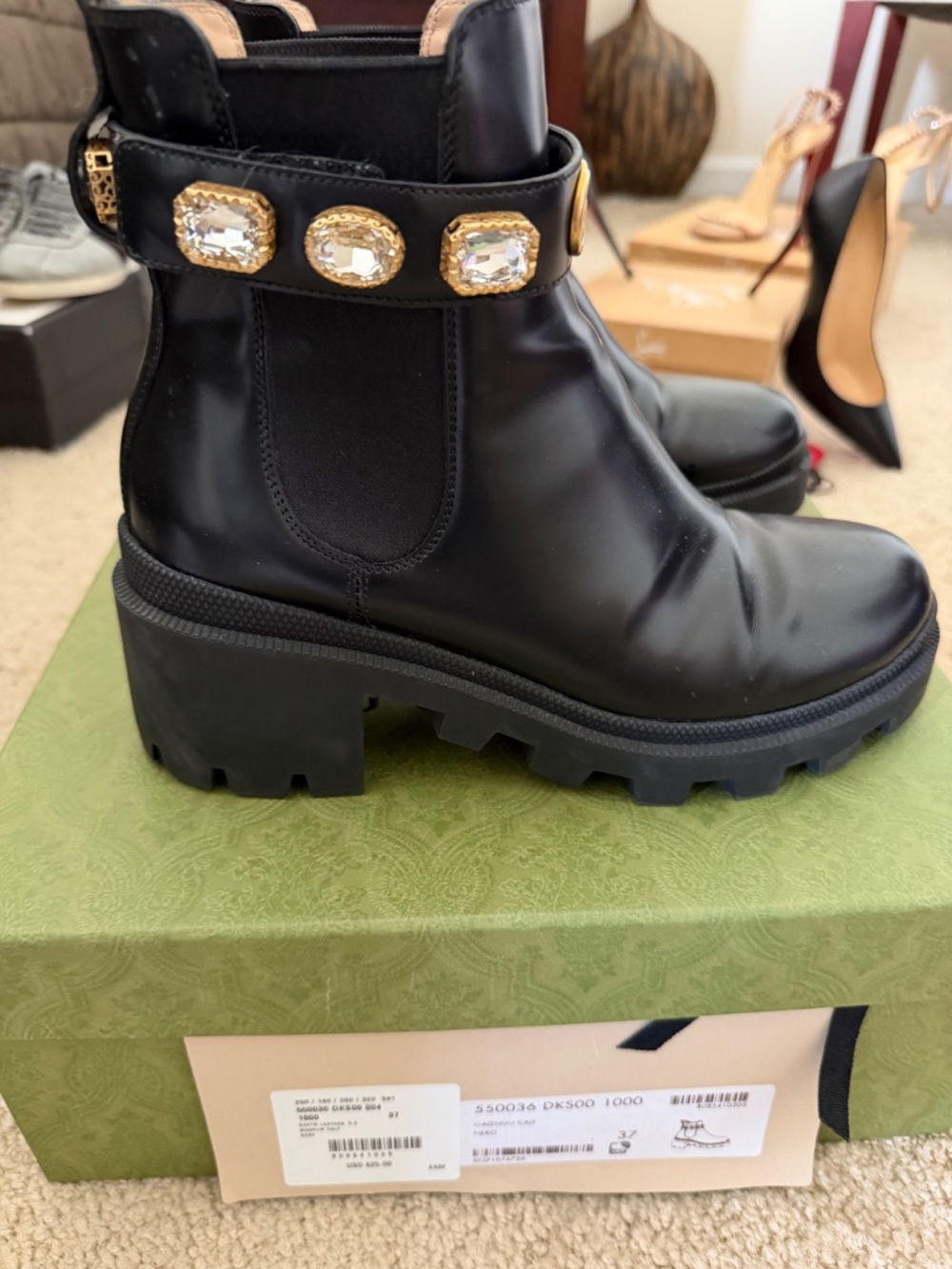 Gucci Black Leather Ankle Boots with Crystals - Picture 4 of 7